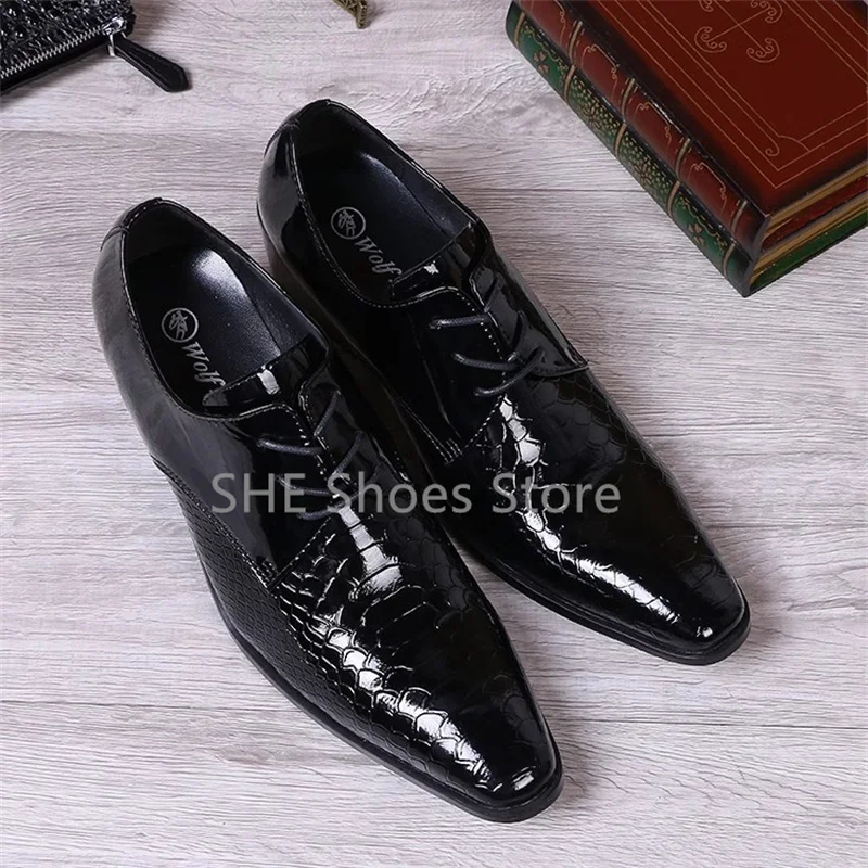 Square Buckle Genuine Leather Loafers for Men Pointed Toe Low Heel Shallow Lace-Up Oxfords Male Casual Shoes Dress Flates