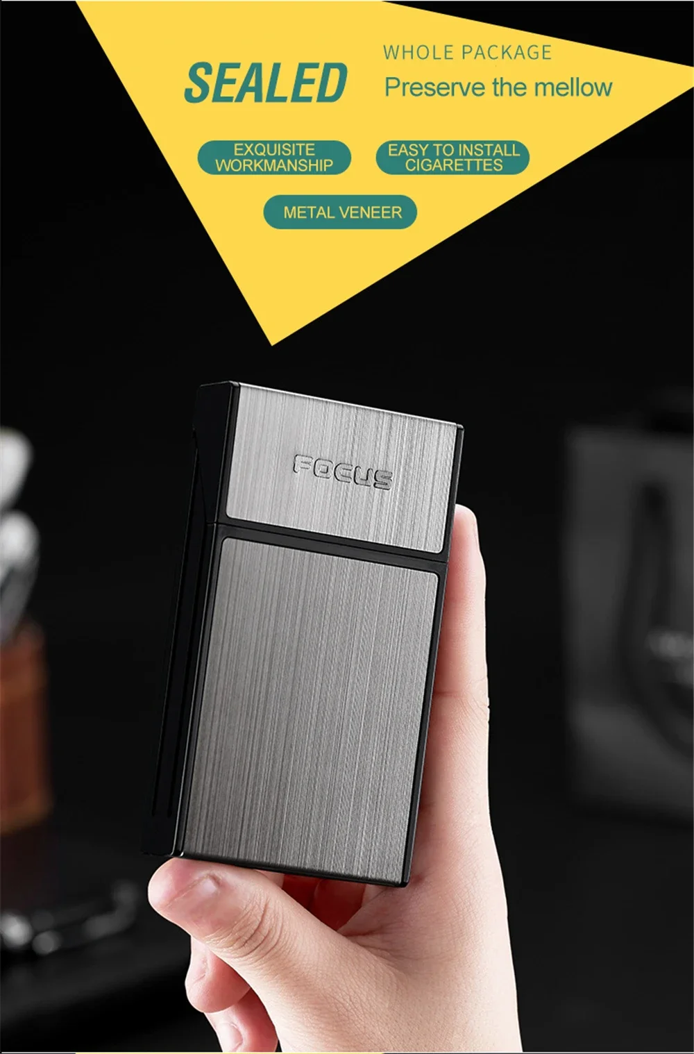 Description Picture 3 of itemSlim 100mm Metal Portable Cigarette Box 20pcs Capacity Cigarette Case Cigar Tobacco Holder Pocket Box Smoking Accessories Gadget