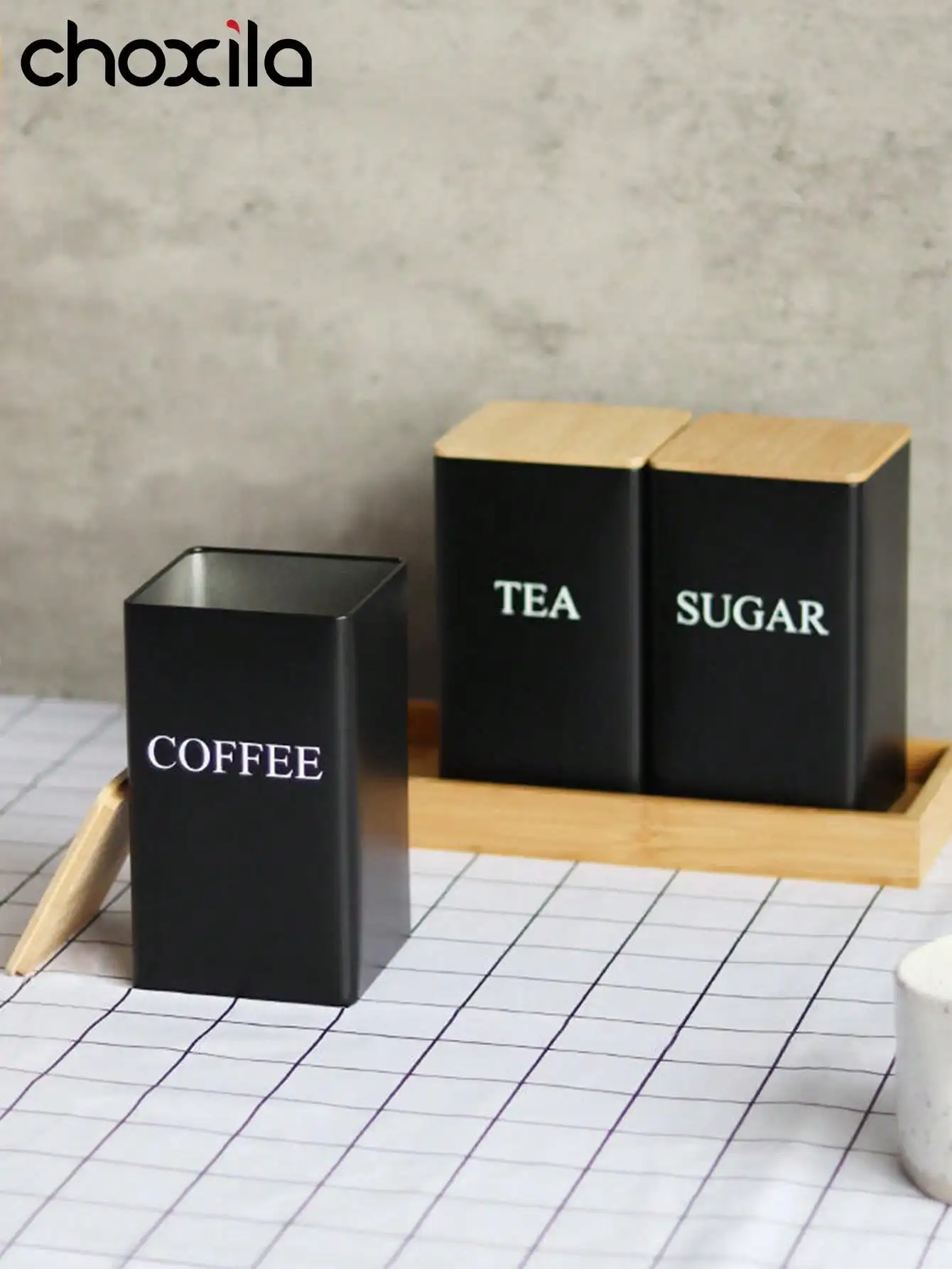 1pc Coffee Storage Can Tea Snacks Coffee Bean Storage Can Bamboo Lid Iron Art Display Square Can 4