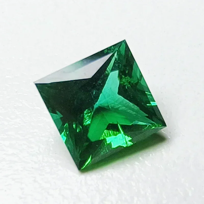 Lab Grown Zambian Emeralds Hydrothermal Hand Cutting Princess Cut with Cracks Inclusions Inside Selectable AGL Certificate