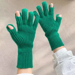 Touch Screen New Women Gloves for Playing Phone Winter Thicken Warm Knitted Stretch Gloves Full Finger Outdoor Skiing Gloves