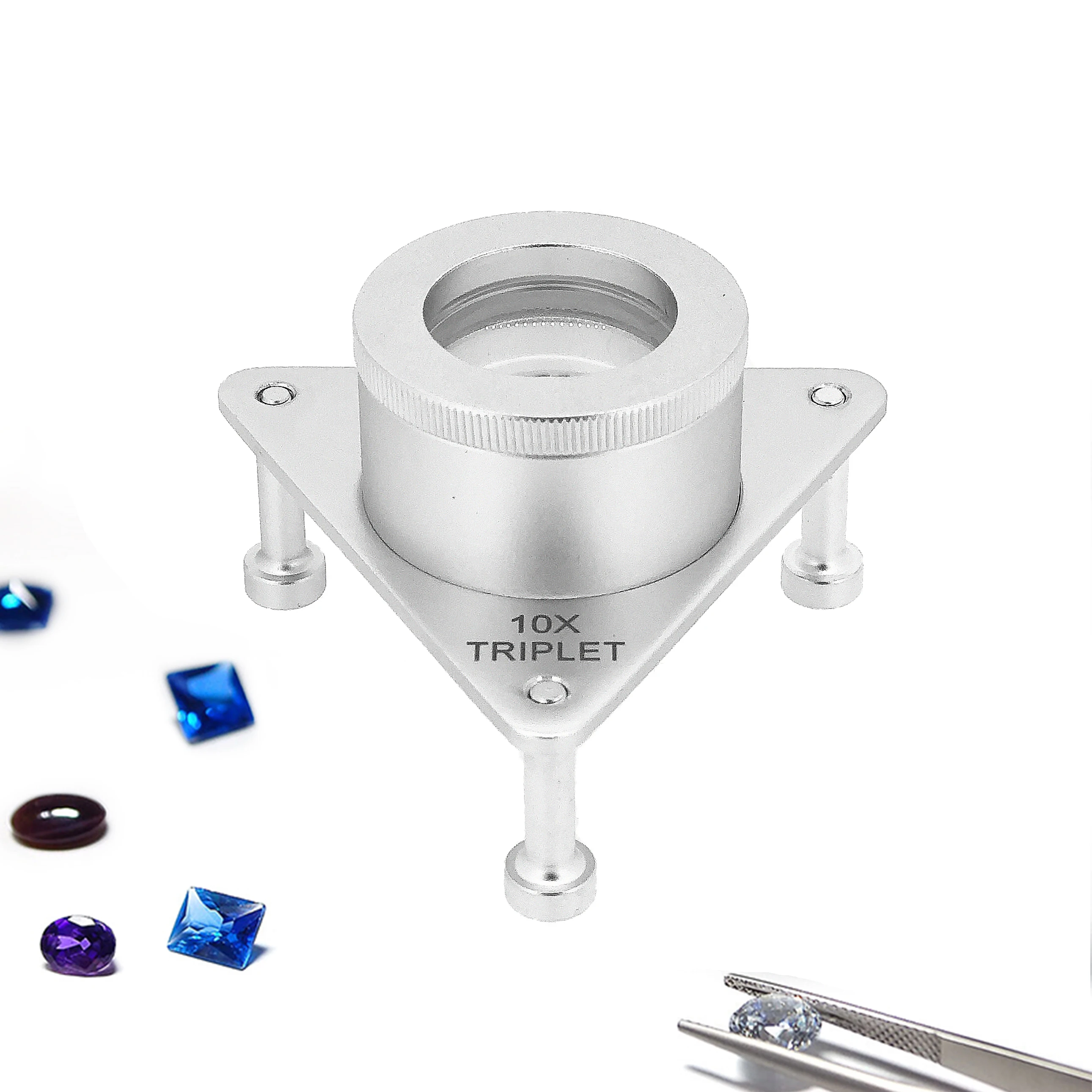 보석 삼각대 루페 10x 21mm 초점 조절 보석 검사 트리플 렌즈 돋보기 스탠드 다이아몬드 루페