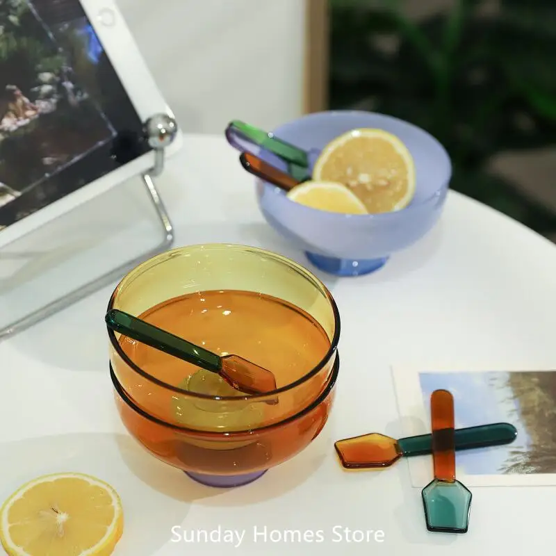 Icecream Glass Bowl Spoon Suit Dessert Salad  Yoghurt Bowl Tableware Soup Bowl Heat Resistant GlassMicrowave Oven Bakware