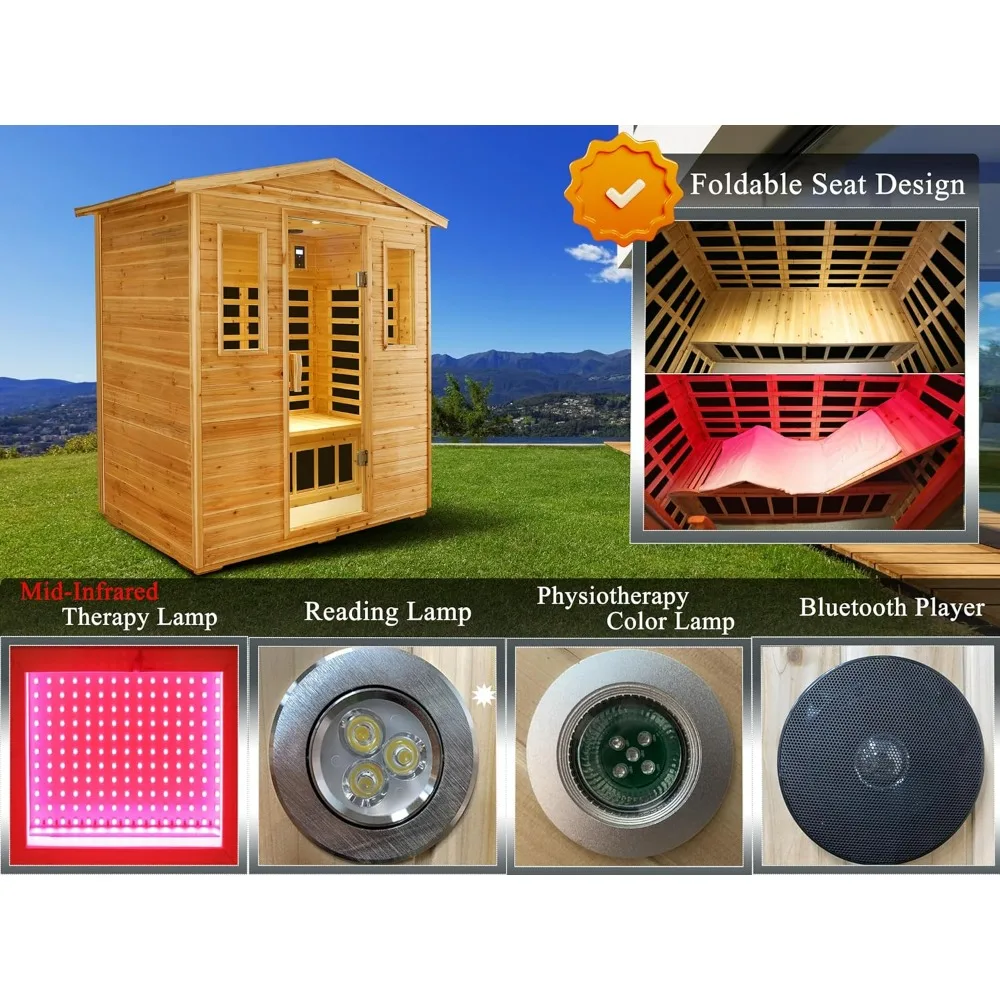 Infrared Sauna, Far & Mid - Infrared Sauna, Withstand Temp -5℉-104℉, Outdoor Indoor Wooden Sauna Room for Home-13 Low EMF Boards 2