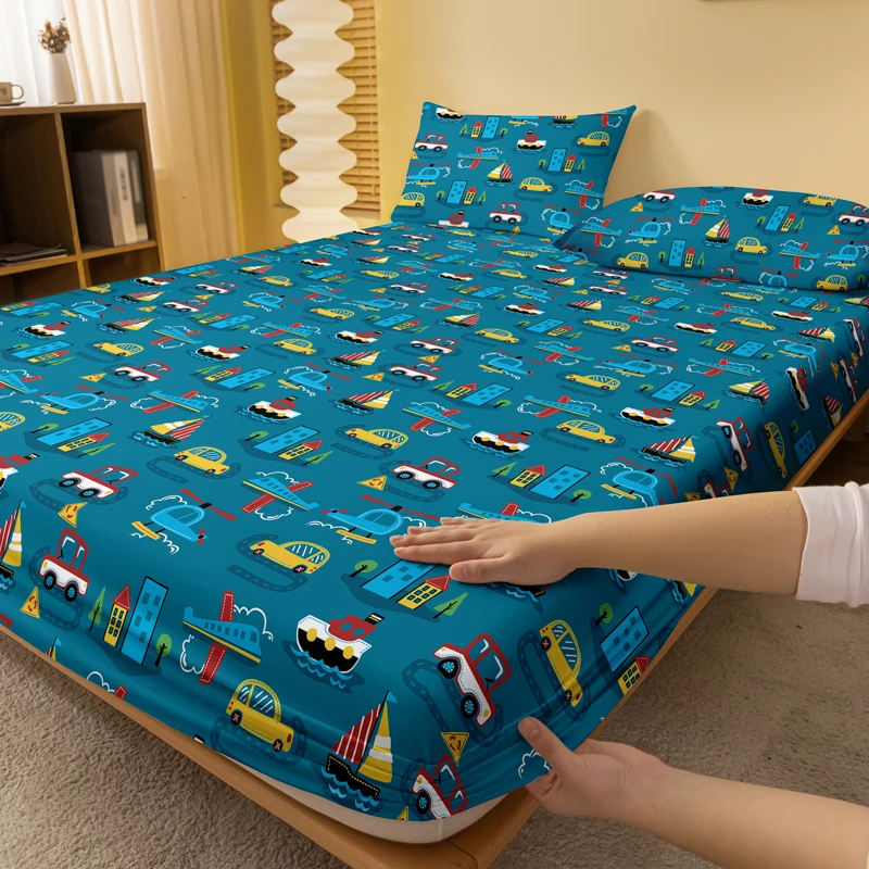 1 Simple Modern Sea Land Air printed matte Fitted Sheet, bedroom printed bed cover, bedding (excluding pillowcases) 2