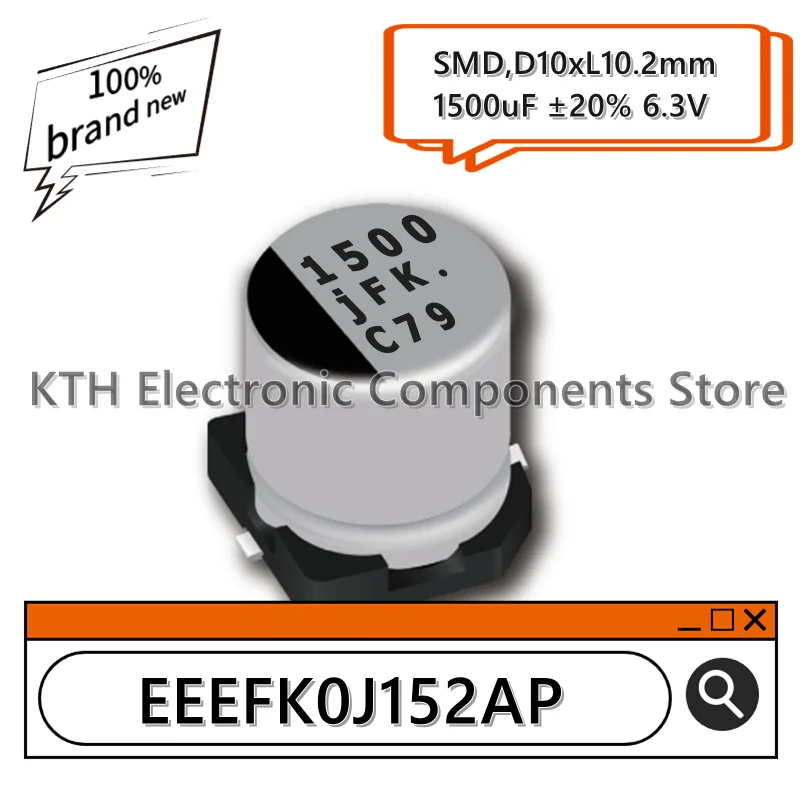 

10Pcs 100% brand new EEEFK0J152AP EEE-FK0J152AP Aluminum electrolytic capacitors 1500uF 6.3V SMD10x10.2mm Silk screen 1500 jFK