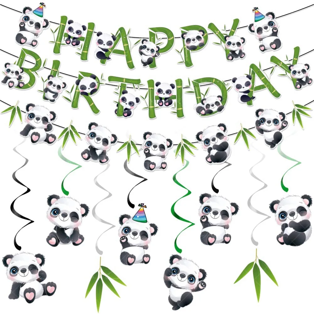 

Cartoon Panda Banner Panda Theme Happy Birthday Party Decoration Banner Spiral Hanging Pendant Panda Bamboo Baby Shower Supplies