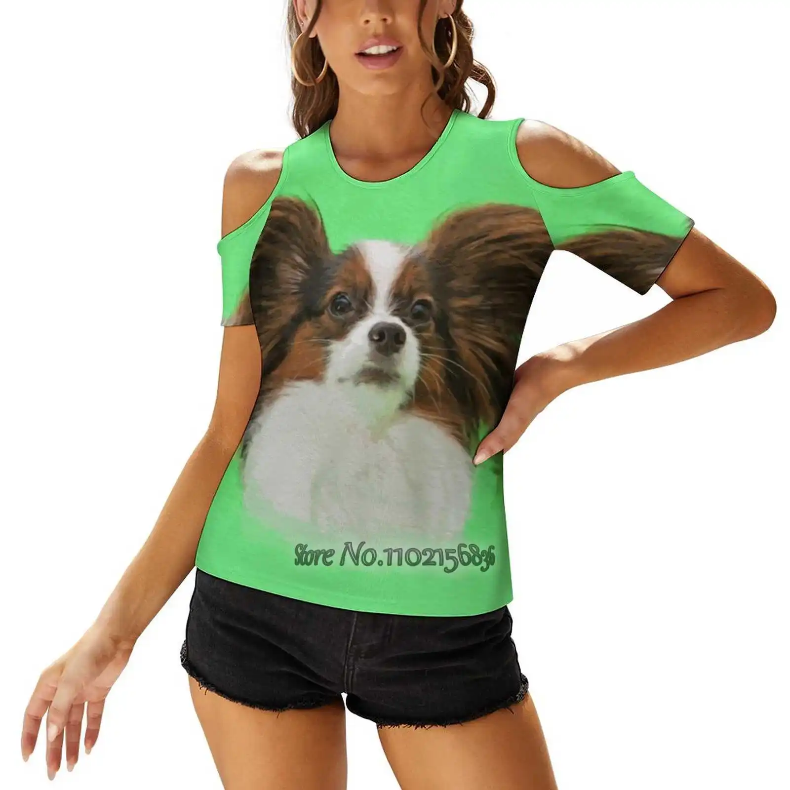 Papillon - Continental Toy Spaniel T-Shirt Da Donna Primavera Ed Estate Magliette Stampate Pullover Top Papillon Toy Spaniel