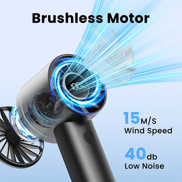 Portable Mini Fan, Handheld Fan with LED Display & Flashlight, 3 Speeds 2000mAh USB Rechargeable Battery Fan 4