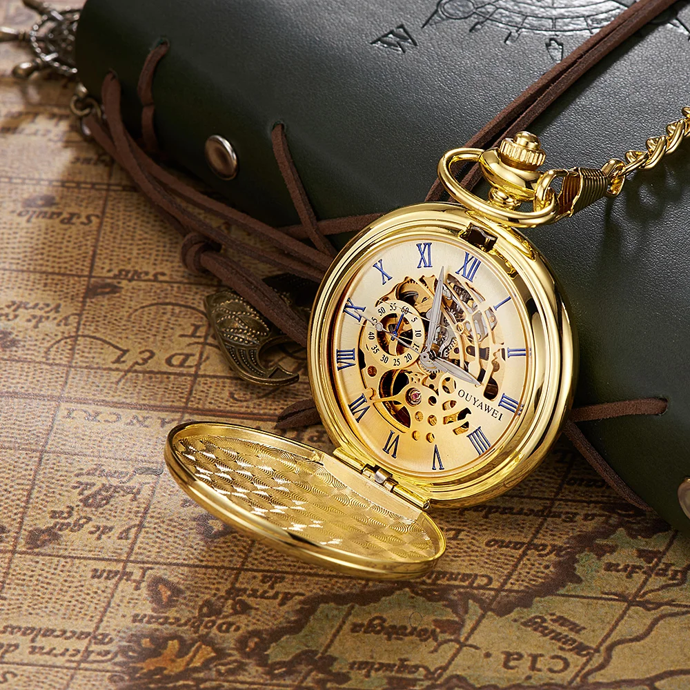 Luxury OYW Hand Winding Mechanical Silver Men Pocket Watch