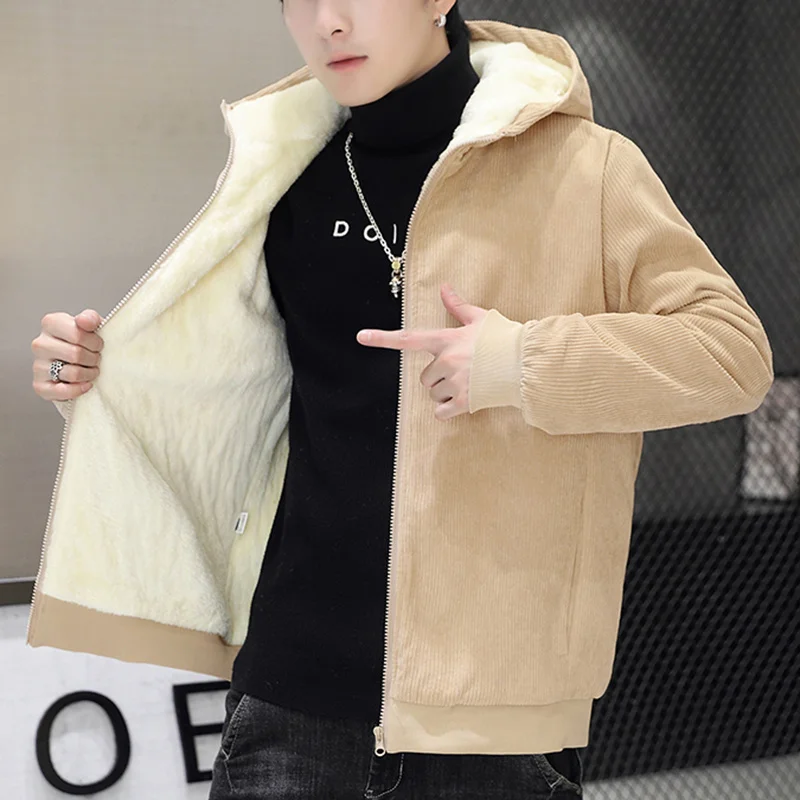 

Парка с капюшоном, вельветовое Мужское пальто с шерстяной подкладкой, зимняя мужская куртка 2023, утепленная верхняя одежда, теплое пальто, Мужская одежда, повседневное Мужское пальто