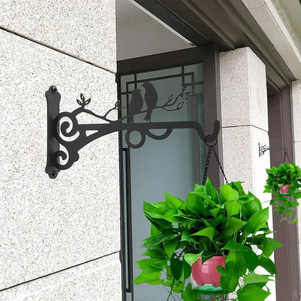 Plant Hanger Bird Pattern Flower Basket Holder Wall Mounted Metal Bracket Hanger Rustic Style Wide Base Outdoor Indoor Garden Yard Street