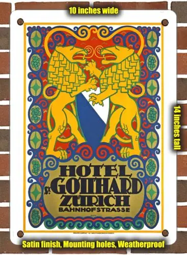 Металлический знак-1915 отель Сен-готгард, Рич-10x14 дюймов
