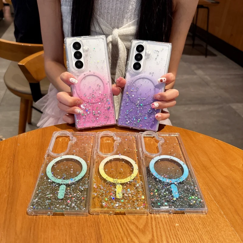 Glitter Star Transparent Magnetic Case with MagSafe Compatibility