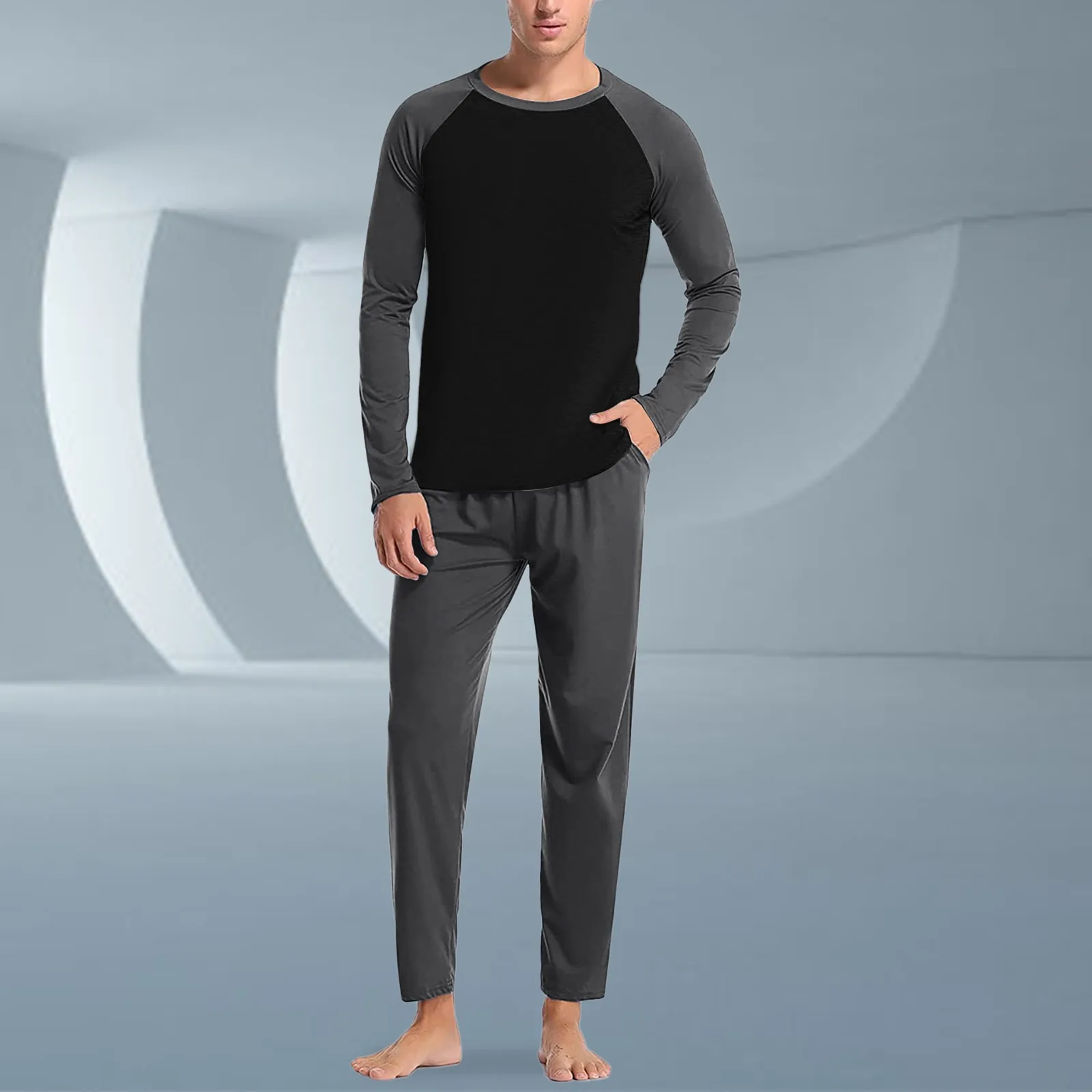 Mens Four Seasons Soft Home Solid Color Shirt Pants Pajama Set Home Service Two Piece Set pyjama nightwear sleeping pijamas