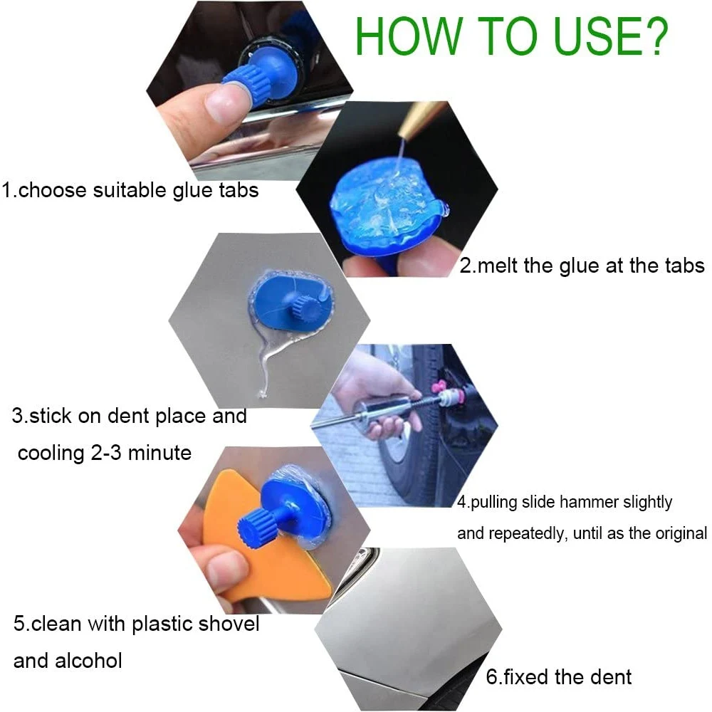범용 자동차 덴트 페인트리스 풀러, 금속 T 덴트 풀러 수리 도구, 자동 수리 시트 금속 키트, 슬라이드 해머, 리버스 해머 접착제