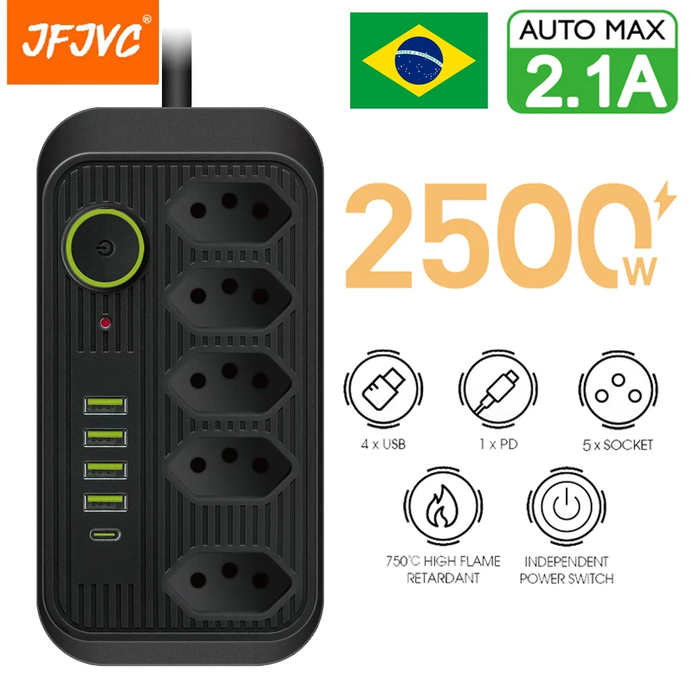Power Strip Brasil Plug AC Outlets Multitap Line Filter Socket Extension Cord Electrical With USB Type C Charger Network Adapter power strip