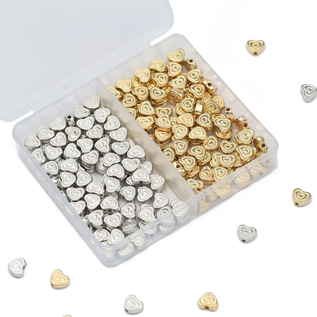 CCB-Boîte d'Espacement en Forme de Cœur Plaqué Or et Argent, Perles pour Bijoux, Bracelets, Colliers, Boucles d'Oreilles, Accessoires pour la raq, 200 Pièces