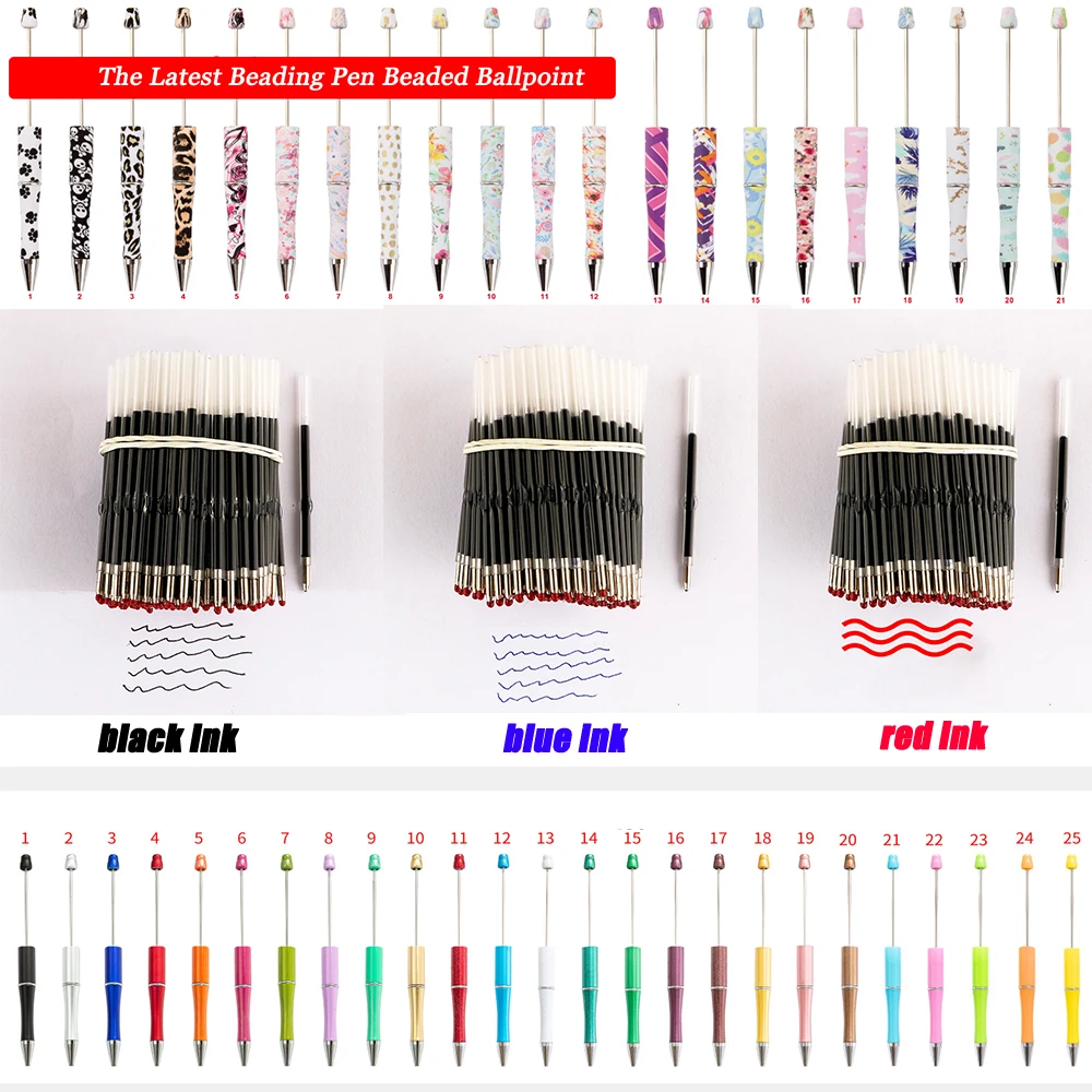 50PCS 62mm 길이 파란색 된 볼펜 리필 구슬 펜 리필 구슬 쓰기 펜 학교 사무실 Supplie에 대 한 블랙 블루 레드 잉크