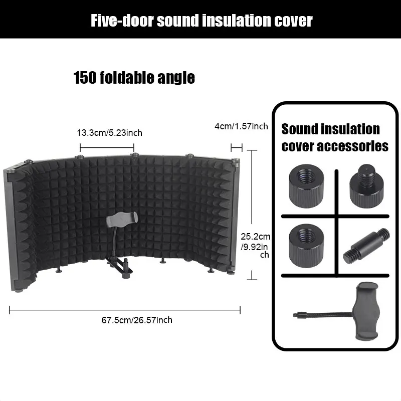 Microphone Accessories 5 Panel Reflection Filters Professional Studio Recording Microphone Isolation Shield Suitable For Any Condenser Mic