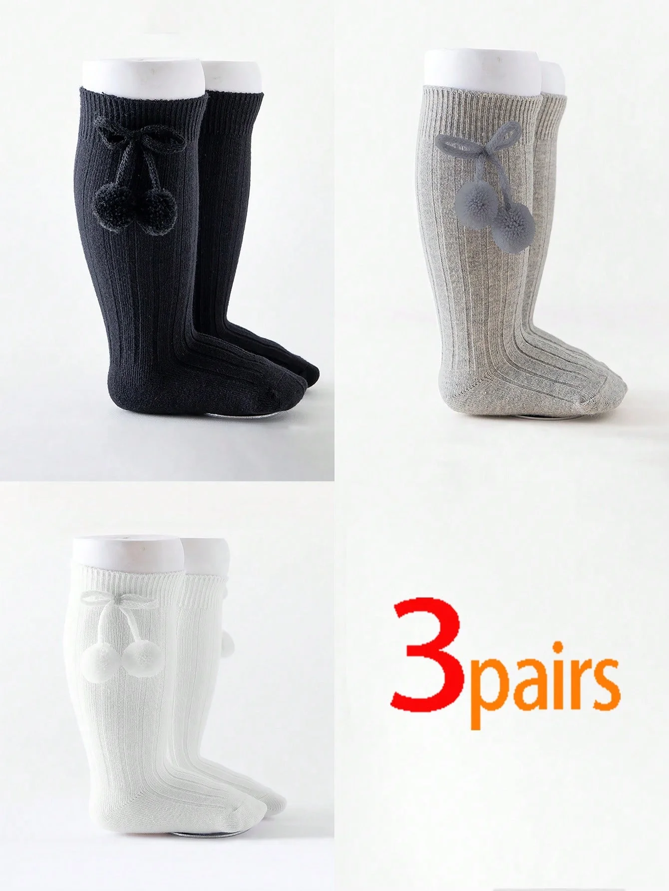 3 Paar süße Baby-Knöchelsocken mit Kinder-Pompom-Schleifen, geeignet für Mädchen im Alter von 1-6 Jahren für den täglichen Gebrauch. – Detail 3