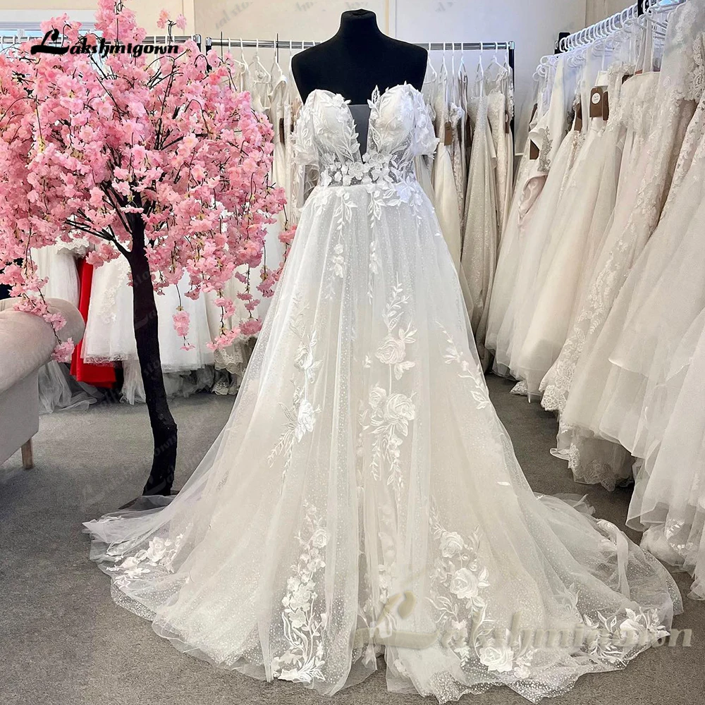 

Lakshmigown Lace Floral Off Shoulder Cap Sleeve Wedding Dress for Bride 2024 Women Wedding Gown vestidos de novia boda civil