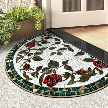 Floral Semi-Circular Indoor Outdoor Mat 1