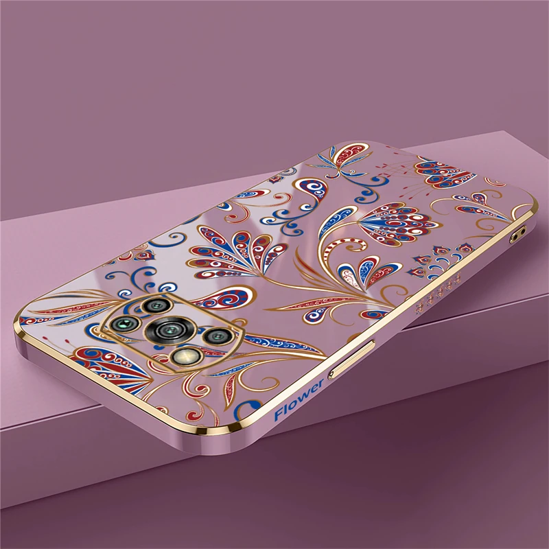 Luxury Plating Silicone Soft Cover with Patterned Floral Design