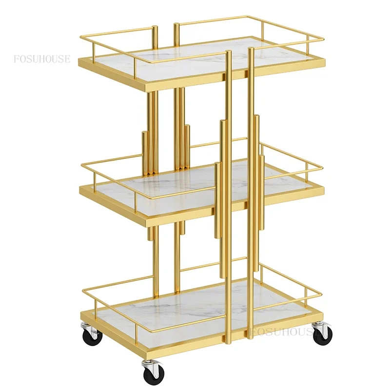 European Golden Iron Salon Trolleys Auxiliary Cart with Wheels Modern Salon Furniture for Beauty Professional Tool Cart GL