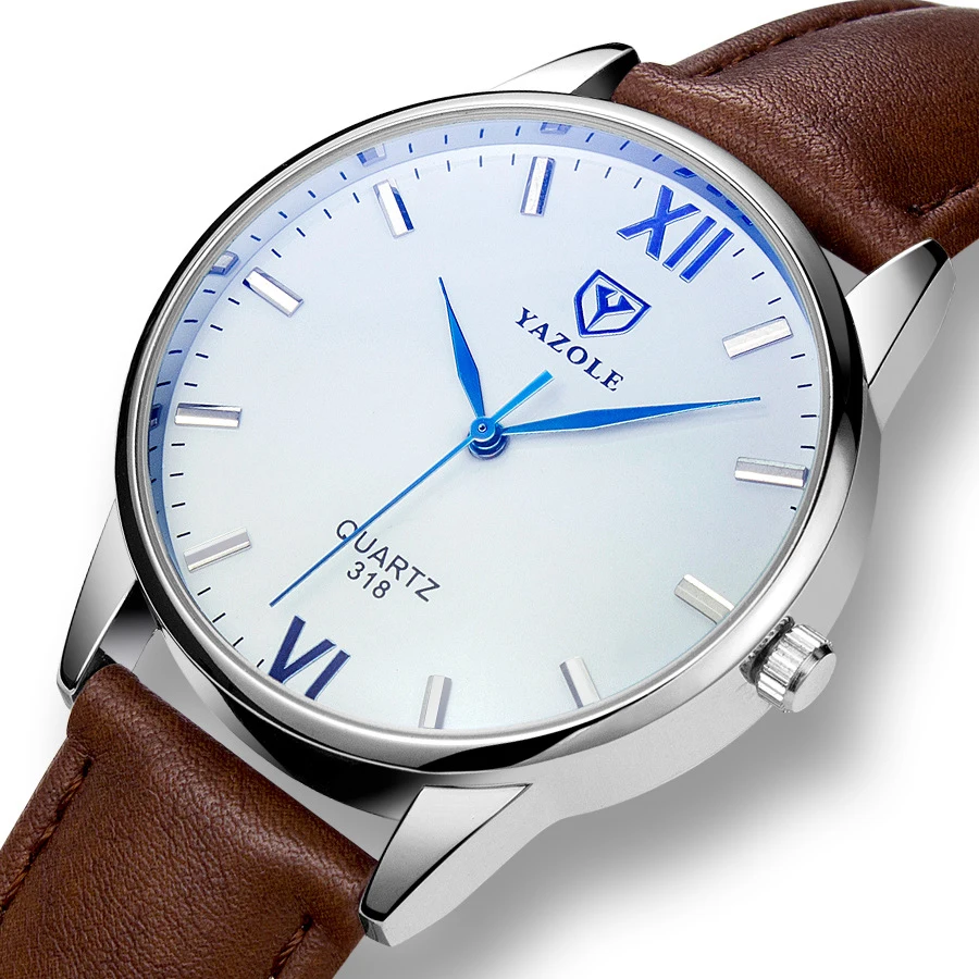 

Top Brand Simple Ultra Thin Men's Quartz Watch Leather Strap Large Dial Business Clock Brown Male Gift Wristwatch Cost Sale