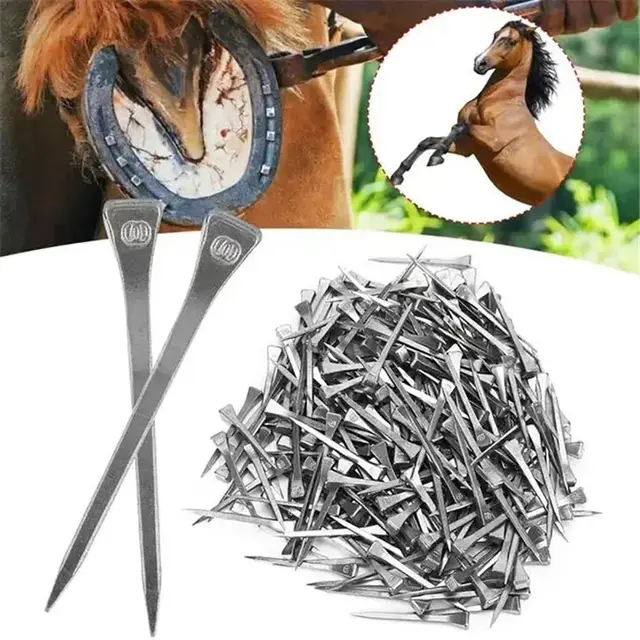 100Pcs Durable E2/E3/E4/E5/E6/E7/E8 Horseshoe Nails Steel Harness Repair Horse Shoe Nails Hoof Nails Horse Riding Supplies 5