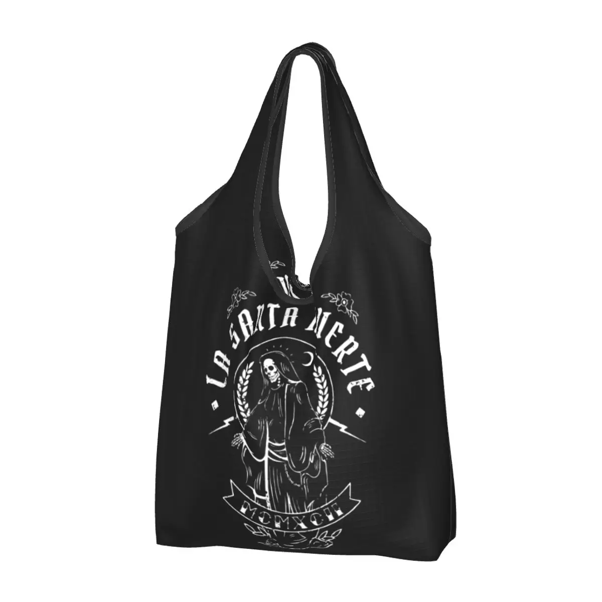 

Large Reusable La Santa Muerte Grocery Bags Recycle Foldable Saint Death Goth Mexican Death Muertos Mother Skull Shopping Bag