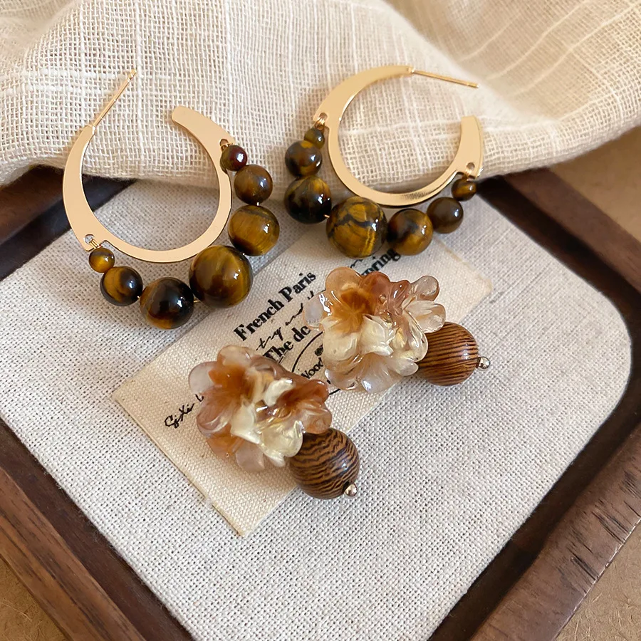Brown Resin Tiger's Eye Stud Earrings - Detail View 3