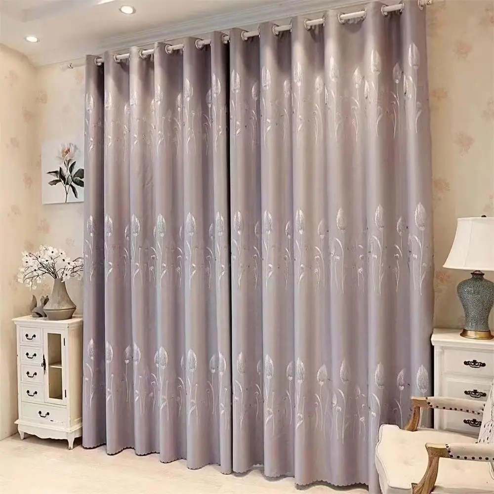 2022 New European Style Blackout Curtains Simple Embroidered Thickened Shading for Living Room Bedroom Curtain Customization 