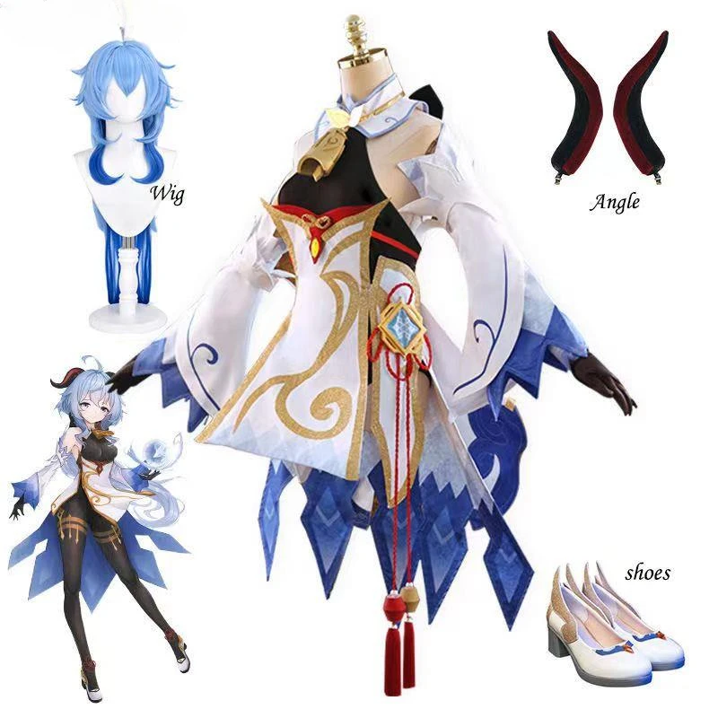 

Game Genshin Impact Ganyu Cosplay Dress Costume Jumpsuit with Headwear Horn Gan Yu Festival Carnival Party Costumes Wig Cos