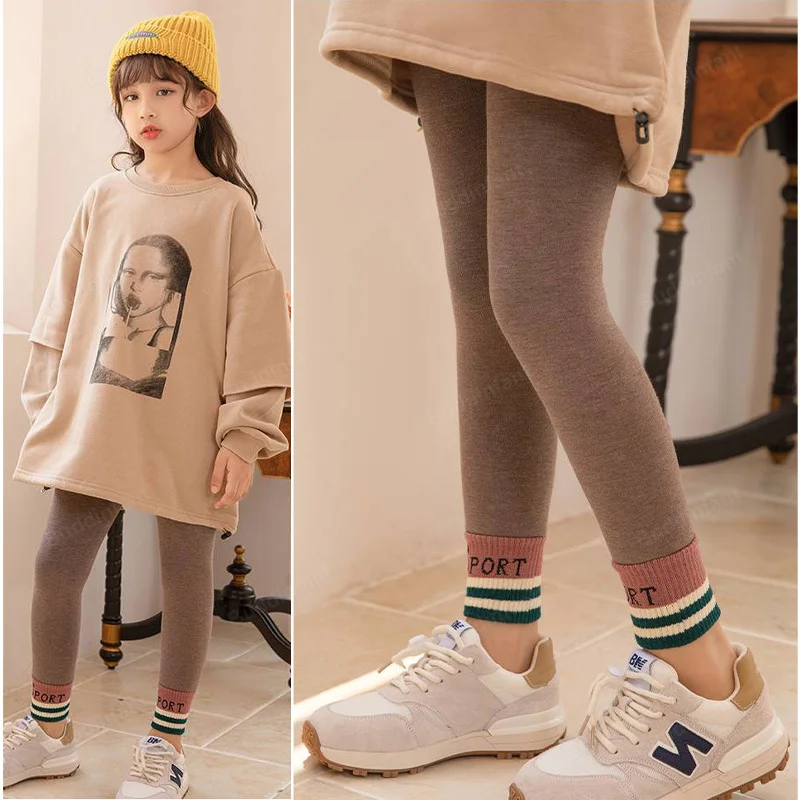 Kids Thermal Fleece Lined Leggings Winter Slim Trousers Pants for Girl Age  1-13~