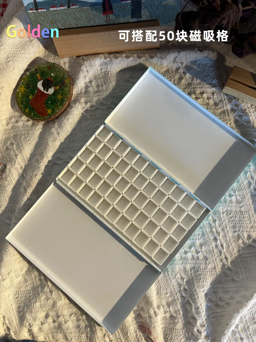 NEEF 다기능 24색 수채화&구아슈 물감 세트, 삼단 접이식 금속 상자, 내장형 혼합 팔레트(빨강, 흰색, 파랑) 포함