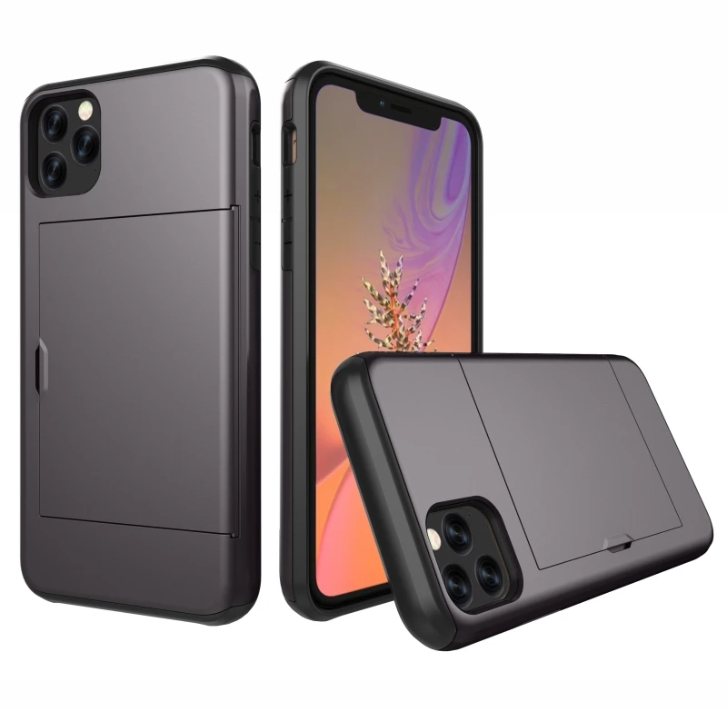 Armor Shockproof Silicone Wallet Case with Sliding Hidden Card Slot