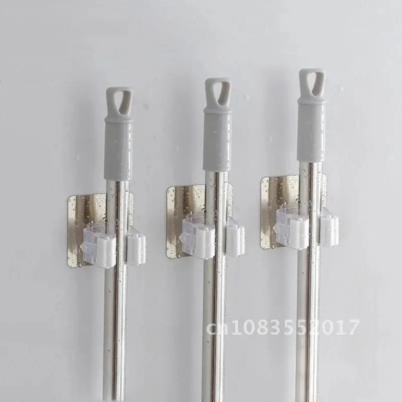 

Room Organizer Holder Rack Wall Mounted Type Self Sticking Broom Hanger Hook Bathroom Mops Storage Racks PP Cleaning Tools 3Pcs
