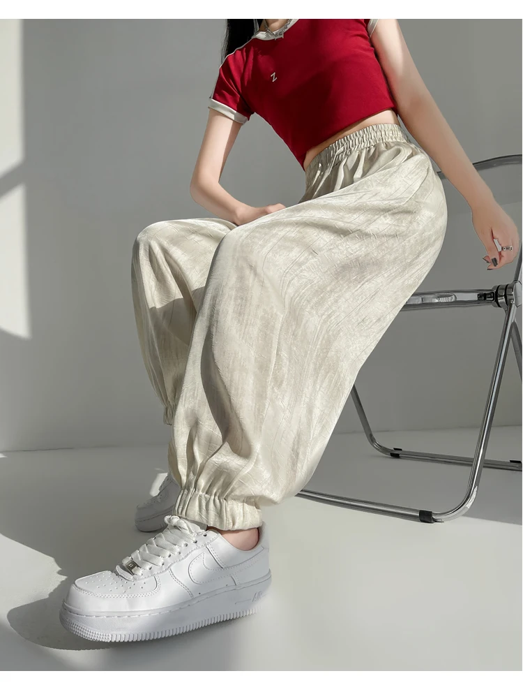 Sommer neue einfarbige schlanke Frauen hosen Mode Straße hohe Taille schwarze Aprikose rote Hosen einfache grundlegende lässige lose Frau Hosen – Detail 7