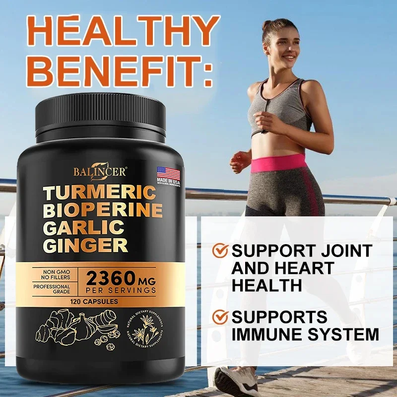 Turmeric Alkaloids Garlic Ginger Capsules for Muscles Joints Antioxidant Immunity Heart Brain Skin Digestion Supplement turmeric ginger supplement