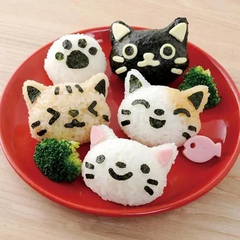 1 Set Lovely  Smile Cat Sushi Rice Mold Decor Cutter Sandwich Creative DIY Tool Rice Ball Christmas Tree Halloween Pumpkin Molds