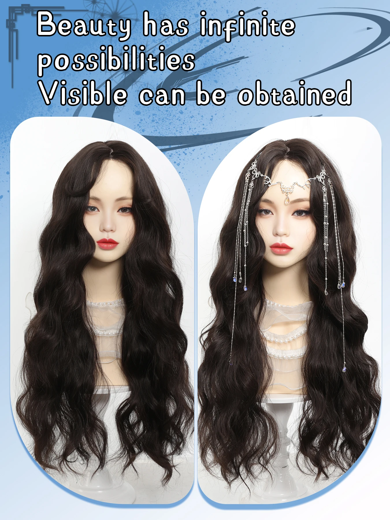 XIYUE Long Synthetic Front Lace Hair Brown Black Lace Wigs for Black Women Natural Wavy Layered Middle Part for Christmas Party