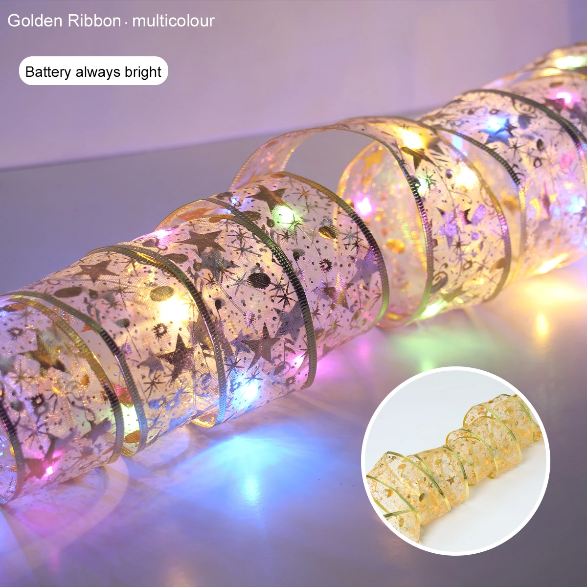Guirnalda de luces navideñas con cinta, adornos para árbol de Navidad para el hogar, luces de cadena navideñas 2023, Navidad Natal, Año Nuevo 2024