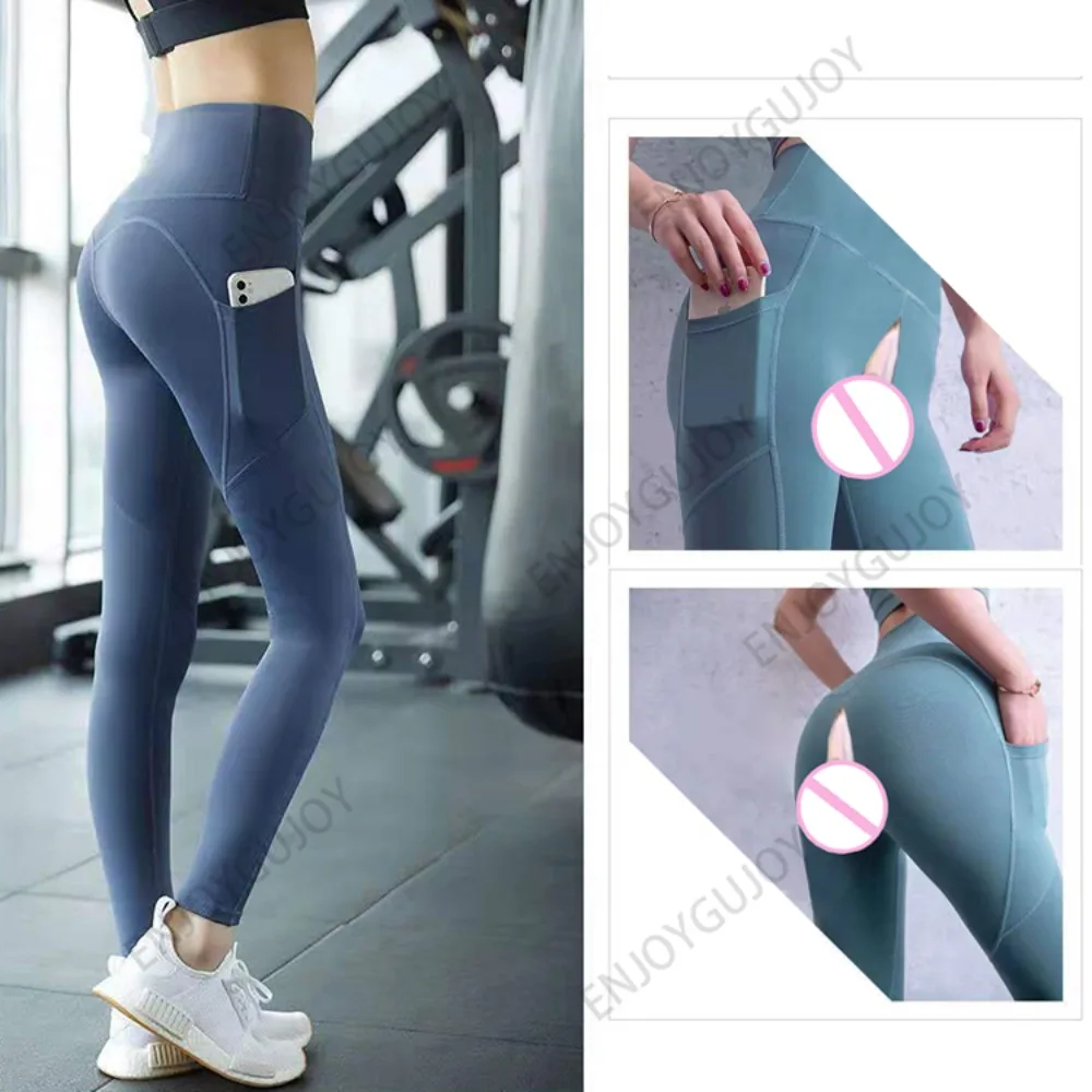 

Peach Hip Yoga Leggings Invisible Open Crotch Outdoor Sex Hip Lifting Sports Pants Pocket Night Club Jogger Gym Fitness Trousers