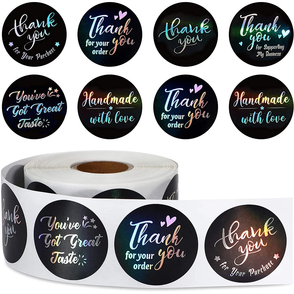 URROMA 500 Stuks Dank U Stickers - Zilveren Folie Laser Etiketten Voor Cadeaus