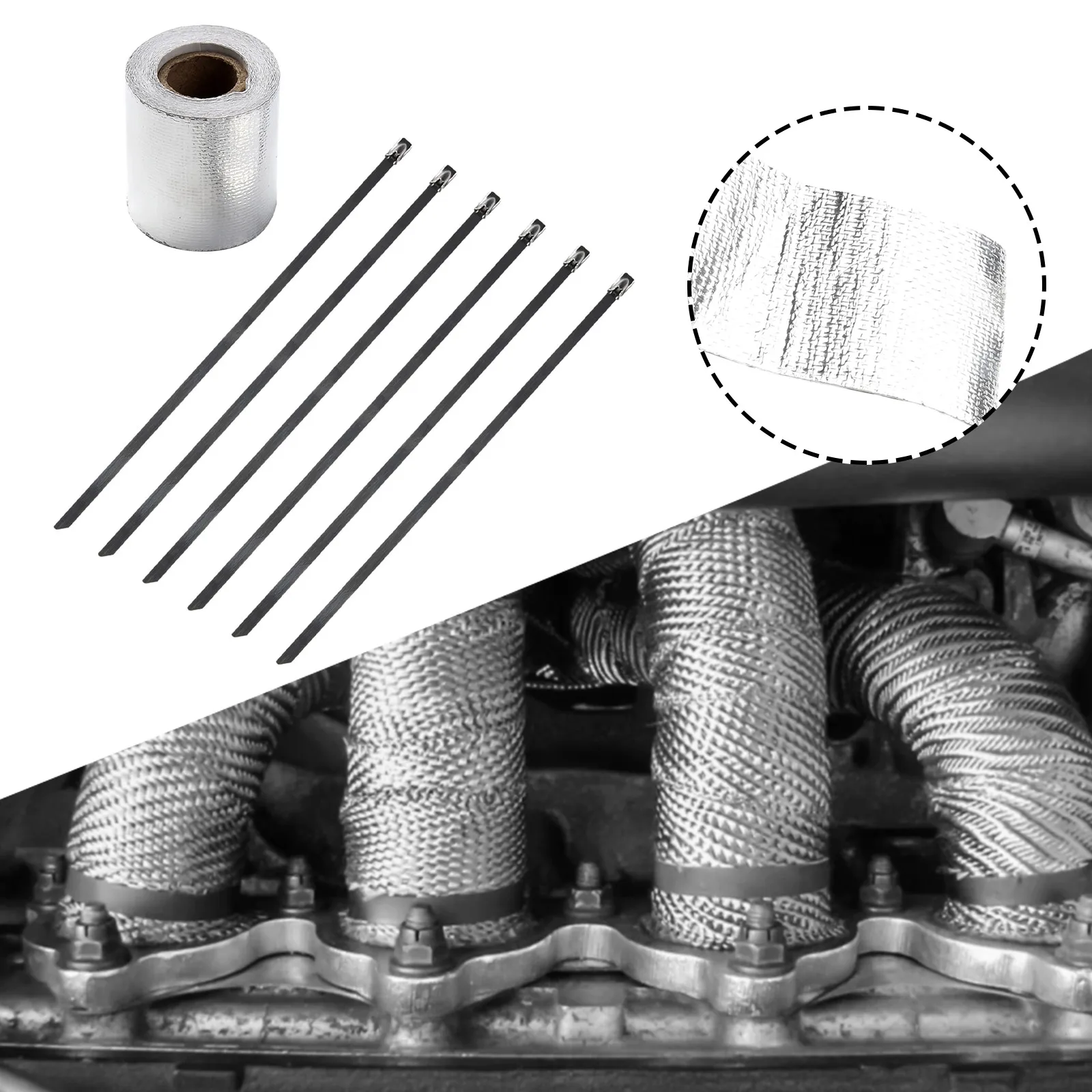 5m*5cm Exhaust Manifolds Titanium Heat Wrap Tape Thermal Wrap Exhaust Heat Bandage Tape Manifold Downpipe Silver Adhesive Tape 2