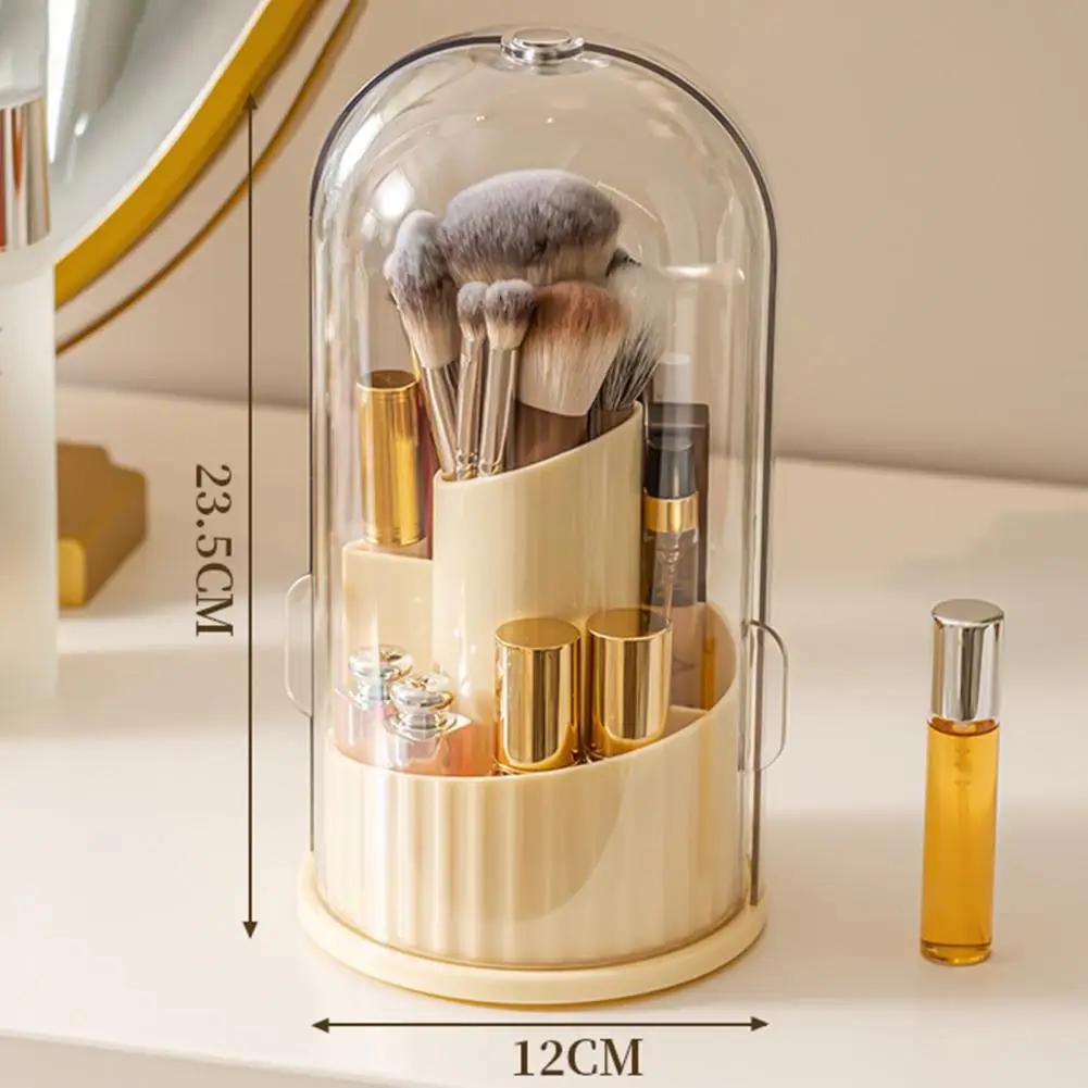 360 Degree Rotating Makeup Brush Holder with Lid Dustproof Clear