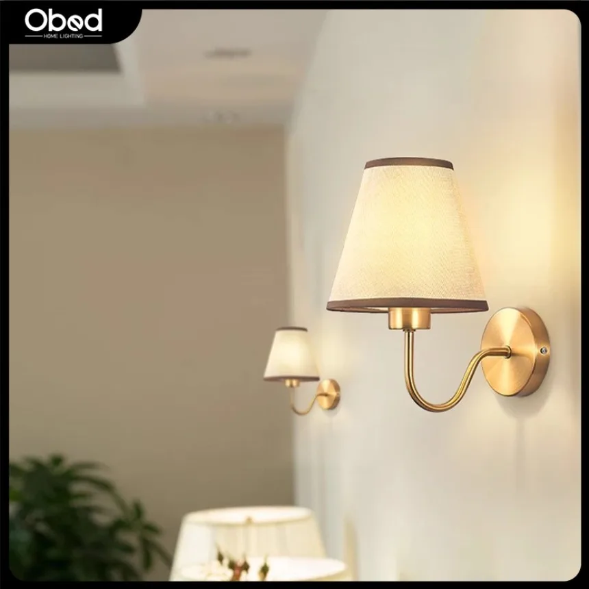 모던 LED 벽 램프, 레트로 E27 크리에이티브 원단 벽 램프, 블랙, 화이트, 구리, 실내 침대 옆, 침실, 거실, 호텔 램프