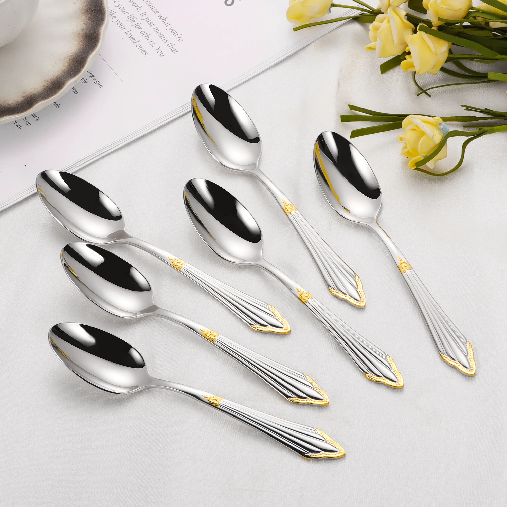 5.5" 2/3/4/5/6 PCS Gold Plated 18-10 Stainless Steel Coffee Spoon Dishwasher Safe Glossy Silver Dessert Espresso Tea Spoon Set